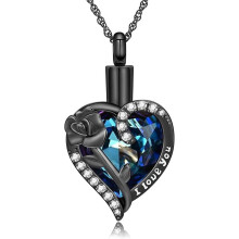 Gioielli commemorativi per ceneri: collana con urna a forma di rosa e ciondolo a cuore di cristallo. Collana per ceneri per uomo e donna, gioiello