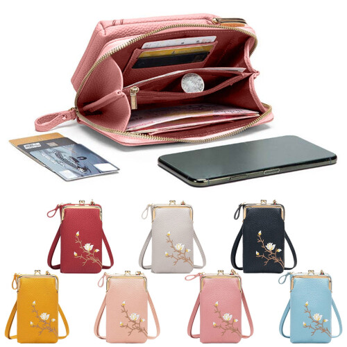 Mini Bolsa Transversal Vertical Feminina para Celular – Fecho de Clipe, 17,8 x 10,2 x 5 cm, Vinho, Compatível com iPhone e Android