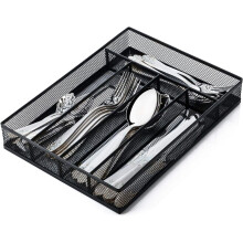 Besteckkasten aus Metallgewebe, 5-teilig, für Küchenschubladen, Schwarz (23,6 x 32 cm)