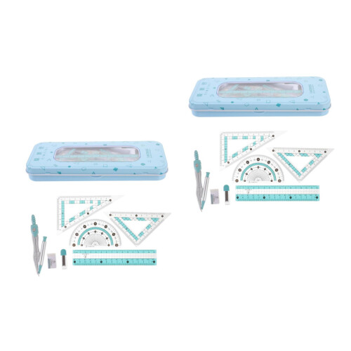 2Ensembles Kit Règle, Compas Et Rapporteur Rose Pour Scolaire