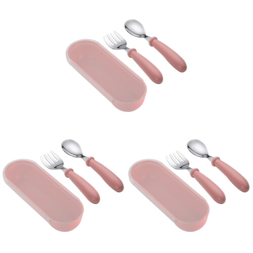 3Ensembles Cuillères Bébé Acier Durable Rose