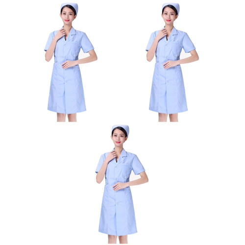 3Pcs Blue Slim Fit V Neck Nursing Coat Cotton Work Uniform 2