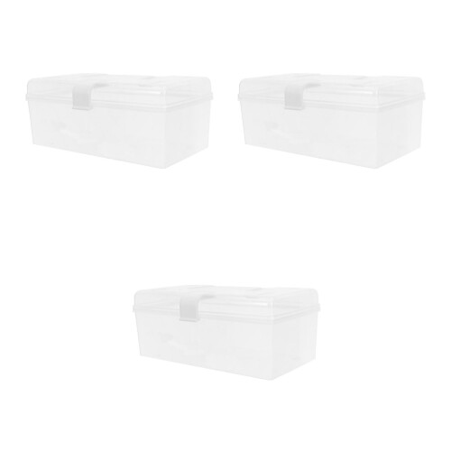 3Pcs Transparent Plastic Medicine Storage Box White Portable Organizer