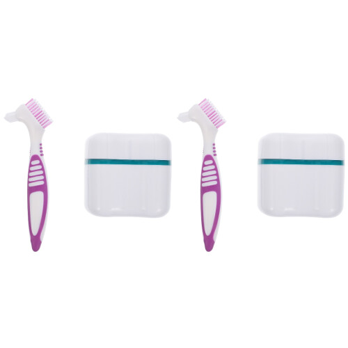 2Pcs Portable Denture Toothbrush with Storage Box for Home Cleaning 1