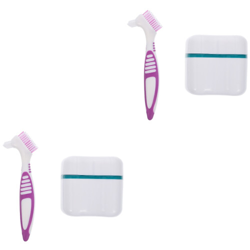 2Pcs Portable Denture Toothbrush with Storage Box for Home Cleaning 2