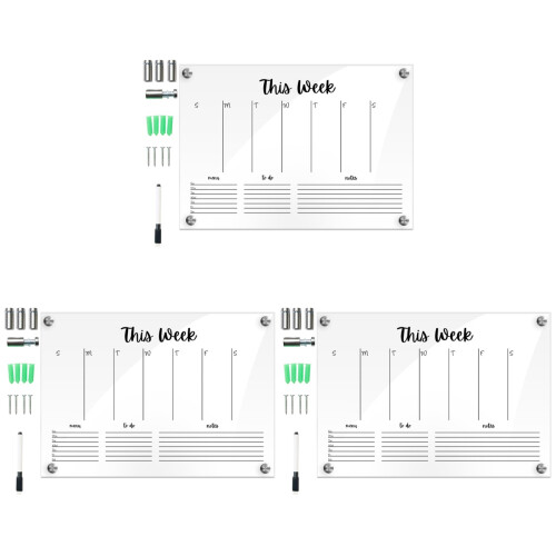 3Sets Clear Acrylic Wall Mounted Calendar Erasable Note Board for Home