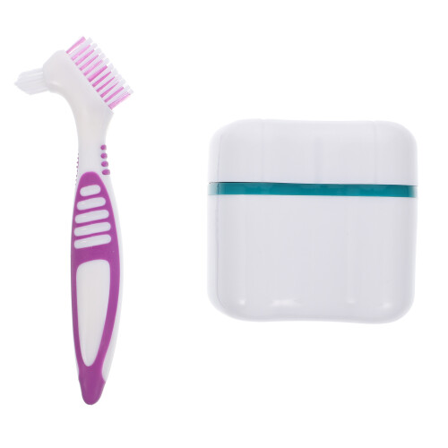 2Pcs Portable Denture Toothbrush with Storage Box for Home Cleaning
