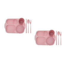 2Sets Pink Food Tray with Compartments Kids Serving Plate and Flatware