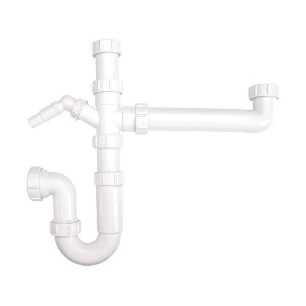 40Mm Bowl And A Half Sink Waste Kit With Spigot White Plastic Plumbing Kit Telescopic Adjustment Dishwasher Connection Kitchen Sink Waste 5010924985982