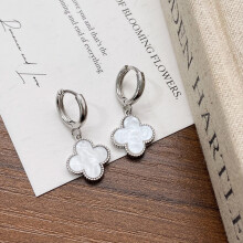 (A-1229Silver-white) Black lucky flower stud earrings - popular, fashionable, versatile, high-end style earrings
