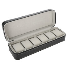 6 Slots Watch Storage Box, 13x4.5x3.1in, Black Organizer