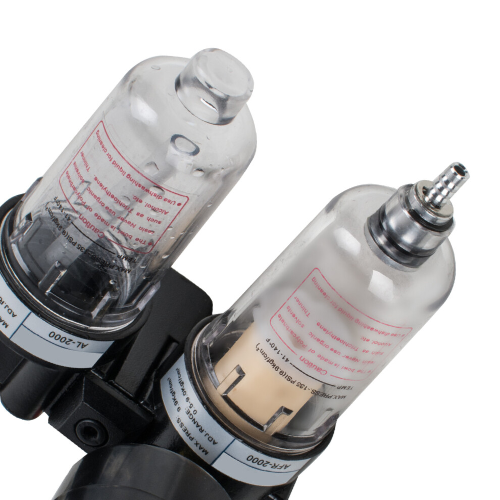 Compressed Air Filter Regulator Lubricator Set With Water Separator Trap Semi Auto Drain And Pressure Gauge For Industrial And Home Workshop Use 9448483739719