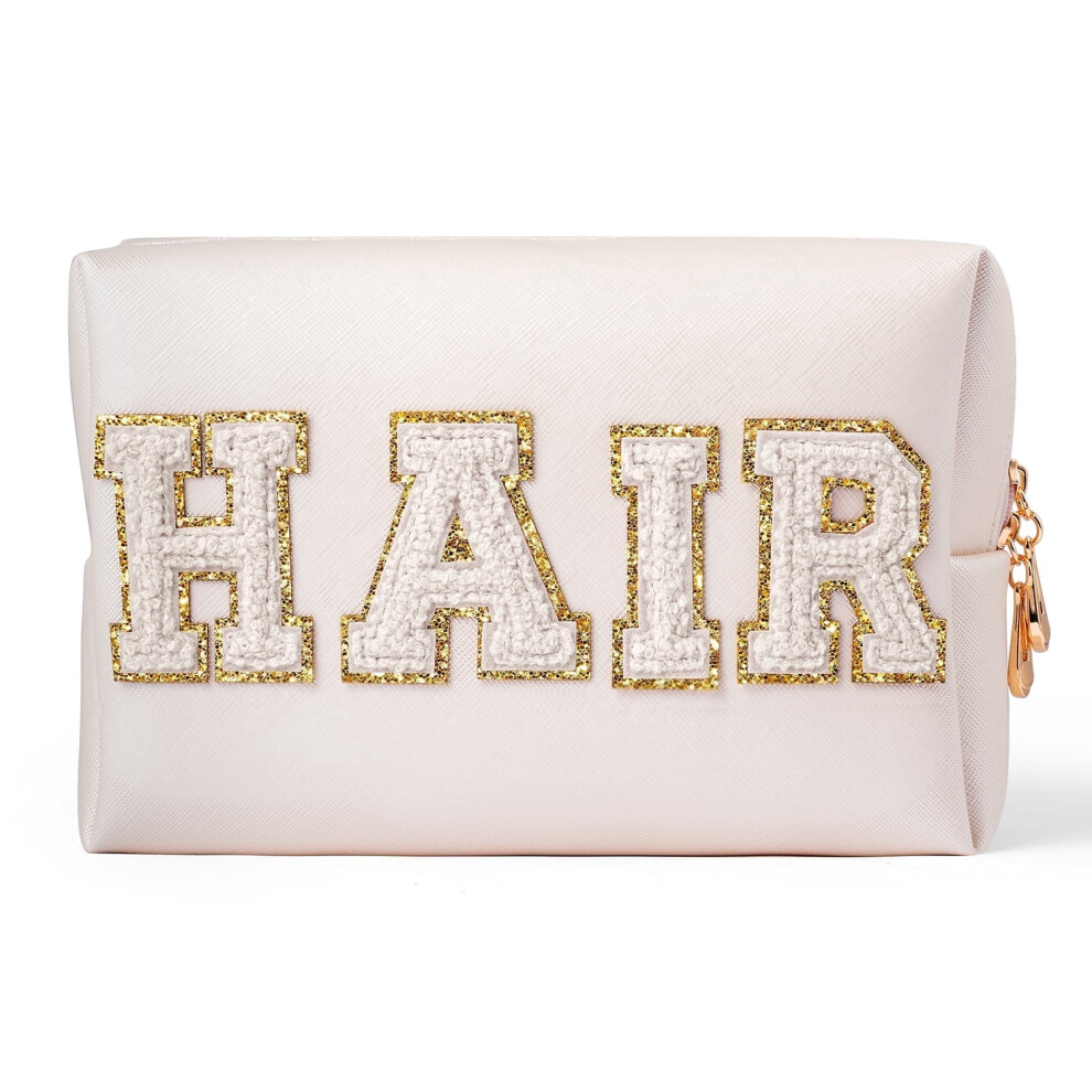 Makeup Bag Patch HAIR Letter Bag for Valentine's Mother's Day, Large Capacity Storage Bag for Travel