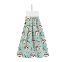 Hedgehogs Flower Kitchen Towels, Breathable Dish Cloths with Snap Button & Hanging Loop – Pack of 2
