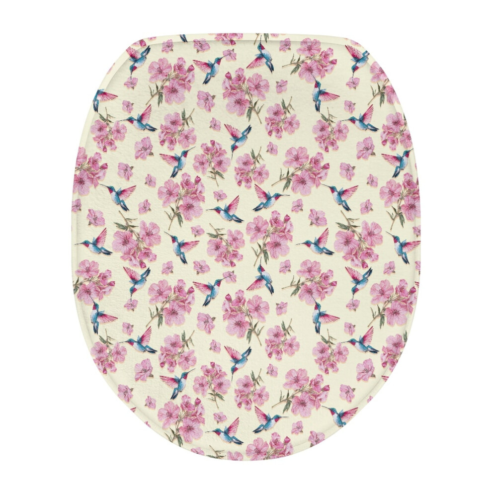Floral Hummingbird Toilet Lid Cover Â Soft, Stretchable, Machine Washable, Compatible With Elongated Seats 9482726257004