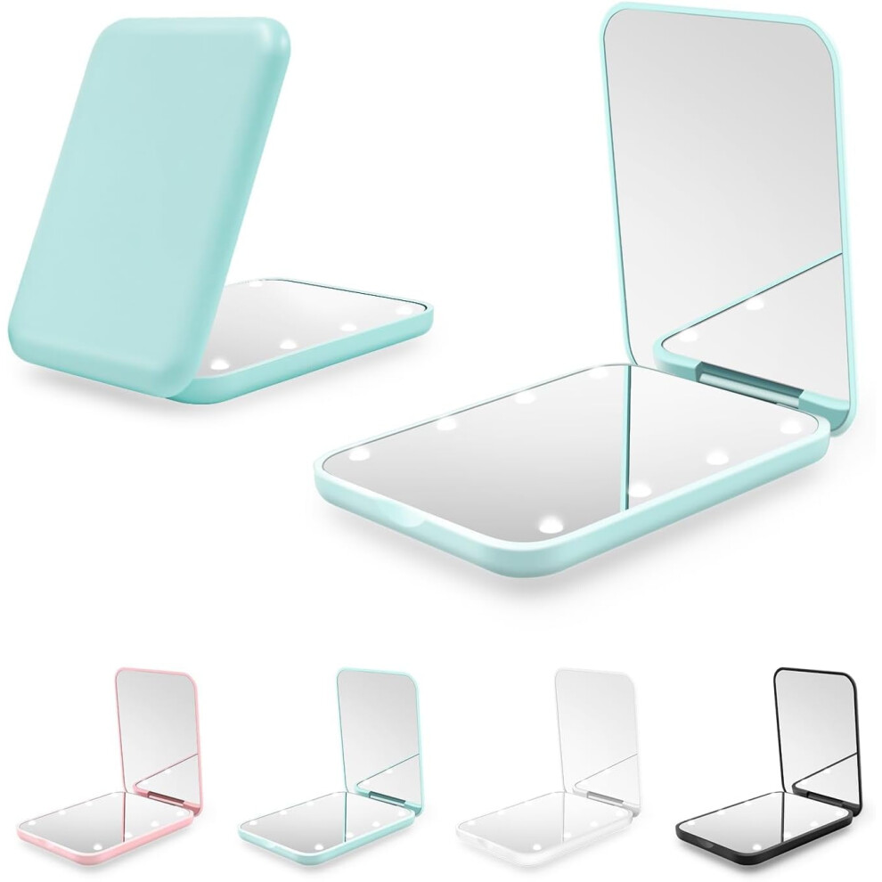 Compact Mirror, 1X/3X Magnification LED Pocket Mirror with Nternal BIattery, Mini Mirror for Purse, Pocket,Travel and Present (Mint Green)