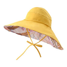 Gele bucket hat voor dames – Zonnehoed, vissersmodel, brede rand, strik voor paardenstaart, geschikt voor strand en zomer, past op alle hoofdmaten