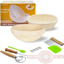 Banneton Sourdough Bread Baking Supplies: 2-Piece Rattan 9" Round Bread Proofing Basket set with Linen Liners - Non-Stick for Beginners & Home Bakers
