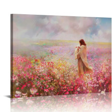 Vintage Jezus roze canvas muurdecoratie – Christelijke religieuze poster, geschikt voor kerk-, woonkamer- en eetkamerdecoratie