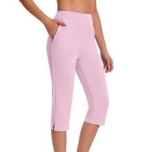 Dames capri legging met hoge taille en zakken, 7/8 lengte, geschikt voor yoga, workout en hardlopen, corrigerende slim fit sportbroek - Roze, S-5XL,