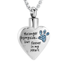 Collana con urna a forma di zampa per ceneri con pietre portafortuna, collana per cremazione per animali domestici, collana in acciaio inossidabile