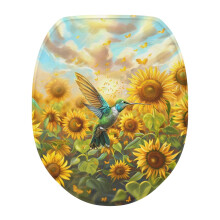 Pokrowiec na deskę sedesową „Sunflower Hummingbird” – miękki, rozciągliwy, całkowicie zakrywający deskę sedesową, kompatybilny z
