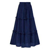 Dames A-lijn plooirok met elastische taille, zwierige, losse pasvorm, casual chiffon rok tot halverwege de kuit