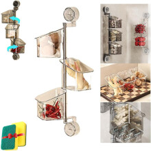 3-Tier Suction Cup Rotating Organizer, Drill-Free Wall-Mounted Kitchen & Shower Caddy, Removable & Drainable (White, 3-Pack)