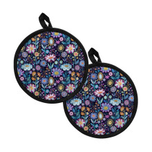 hittebestendige pannenlappen met zachte katoenen voering, machinewasbaar, 20 cm (8 inch) Hippie Flower Lotus Blue Hot Pads – Geschikt voor keuken
