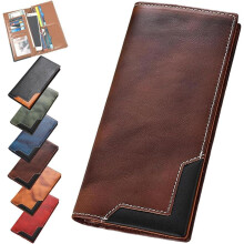 Upliftjoys Cowhide Vintage Wallet, Mens Women Leather Bifold Long Card Wallets Rfid Blocking Carteras Para Hombres Gift(Brown)