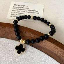 (Black stone flower bracelet) Elegant and refined high-end style pearl four-leaf flower bracelet - unique, charming, versatile and exquisite accessory