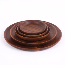 juego de bandeja redonda de madera natural de 11 x 4,3 x 0,8 pulgadas para servir comida, té, café, pan o aperitivos, color marrón.