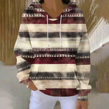 Damen-Hoodie mit Print, Taschen, Kapuze mit Kordelzug, langen Ärmeln, lässiges Strick-Sweatshirt aus Baumwolle