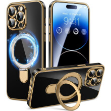 iPhone 13 Pro Hülle mit magnetischem Ringständer, kompatibel mit MagSafe, vollständiger Linsenschutz, schlankes und hochwertiges Design – Schwarz