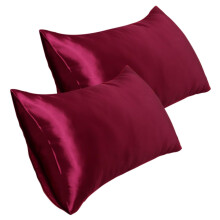 Satiinityynyliina - Pehmeä silkkijäljitelmäpäällinen hiuksille ja iholle, Sileä sänkytyynynpäällinen, 20 * 30 tuumaa / 2 kpl, Viini
