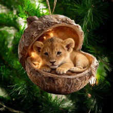 Eikelornamenten met bosdieren, gezellige kerstbedeltjes met bosmotief – Leeuwontwerp, gepersonaliseerd cadeau met dennenappel en dierenmotief