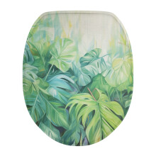 Funda de inodoro de franela con diseño de hoja de palma – Acolchada gruesa, se adapta a tapas redondas/alargadas/oblongas, resistente al polvo y a
