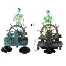 Aquarium schedeldecoraties, kleine piratenkapitein skelet ornamenten, aquarium landschap accessoires met luchtslang, hars