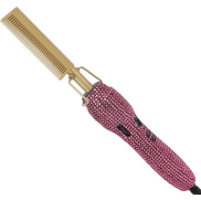 Luxury Rhinestone Electric Heating Comb - Professional Ceramic Hot Comb for Sleek, Shiny Hair, Multi-Functional for Straightening & Curling