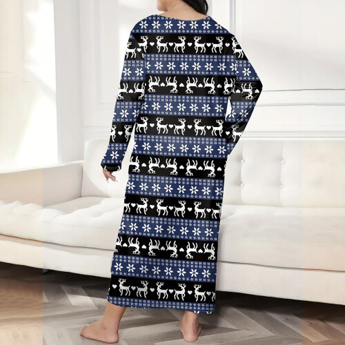 Γυναικείο Χριστουγεννιάτικο Νυχτικό, Plus Size, Στρογγυλή Λαιμόκοψη, Μακρυμάνικο, 2