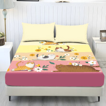 Set di 3 lenzuola singole morbide con motivo floreale e gatti dei cartoni animati – Poliestere, traspiranti e confortevoli, compatibili con le