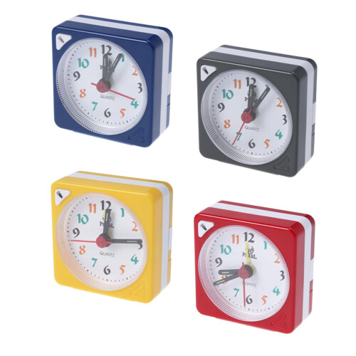 Mini Clock Square Plastic Quartz Alarm Clock Portable Lightweight Clock (Grey)