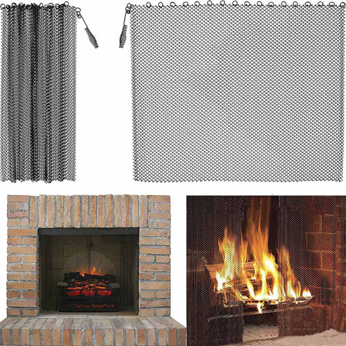 Legend Flame Fireplace Mesh Screen Curtain,2Pcs 24" Wide Panels, Black Matte
