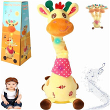 Jirafa musical de juguete: peluche interactivo con grabación de voz, 60 melodías, luces LED, suave y afelpado; modelos recargables/con control