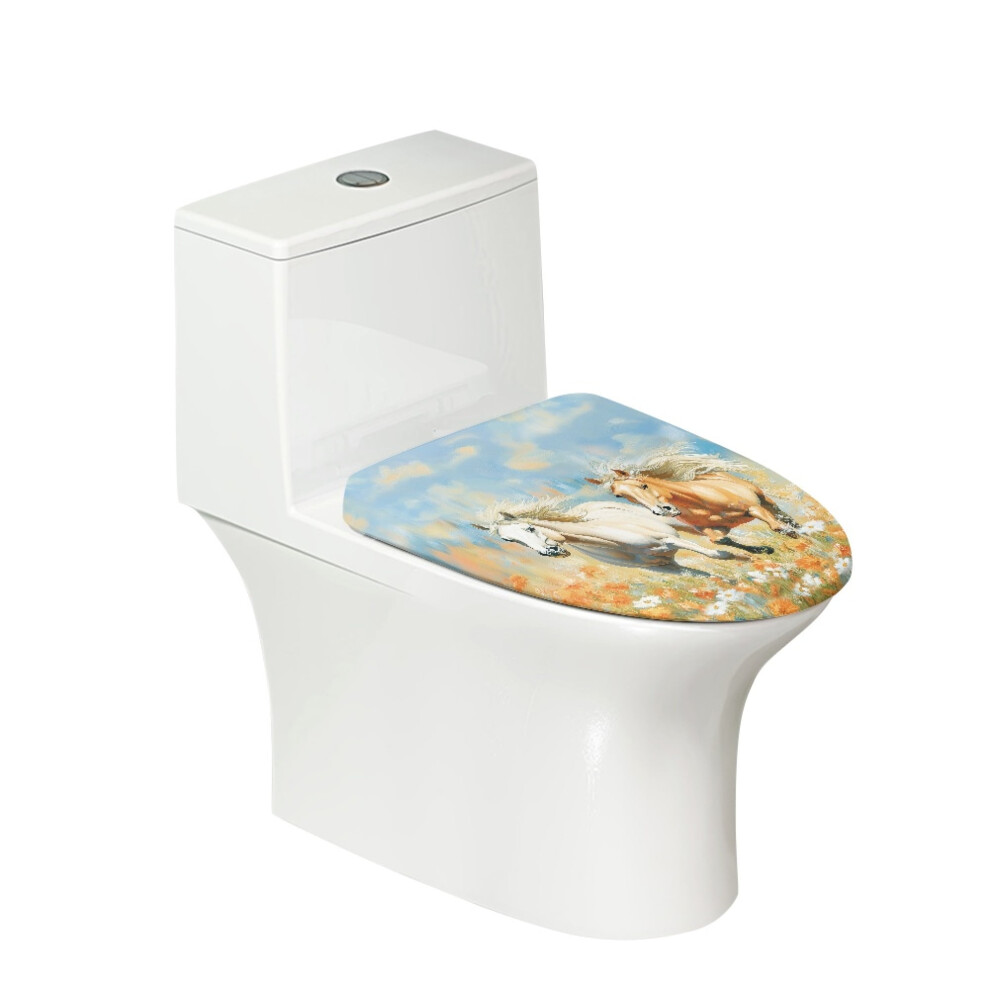 Washable Toilet Lid Cover With Elastic Edges Horse Flower 9178400879685