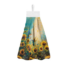 Sunflower Hummingbird Kitchen Hand Towels (3-Piece), Breathable, Hangable, Machine Washable, Compatible with Standard Towel Bars