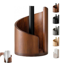 Wood & Iron Countertop Paper Towel Holder, One-Handed, Lightweight & Durable, for Kitchen/Bath (White)