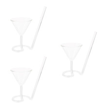 3Pcs Transparent Cocktail Glasses with Spiral Straw for Beverages