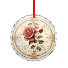 Red Rose Crystal Glass Christmas Ornament Victorian Floral