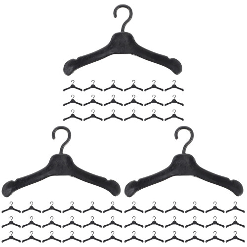300Pcs Black Plastic Doll Clothes Hangers Mini Rack for Doll Wardrobe